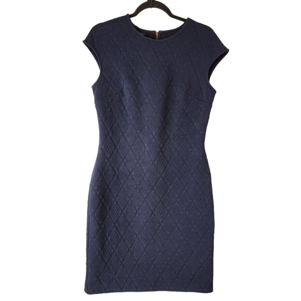 Donna Morgan Navy Blue Sheath Dress Textured Pencil Career Women's 8
